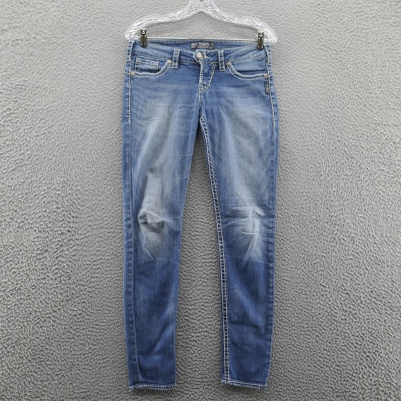Silver Womens Camden Rose Skinny Jeans 26x39 Blue Medium Wash‎ Denim Raw Hem - Picture 1 of 12